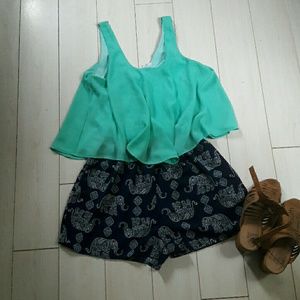 Teal and navy blue Romper
